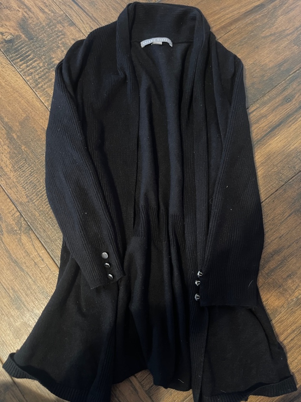 Black Open-Front Ribbed Cardigan with Button Cuffs